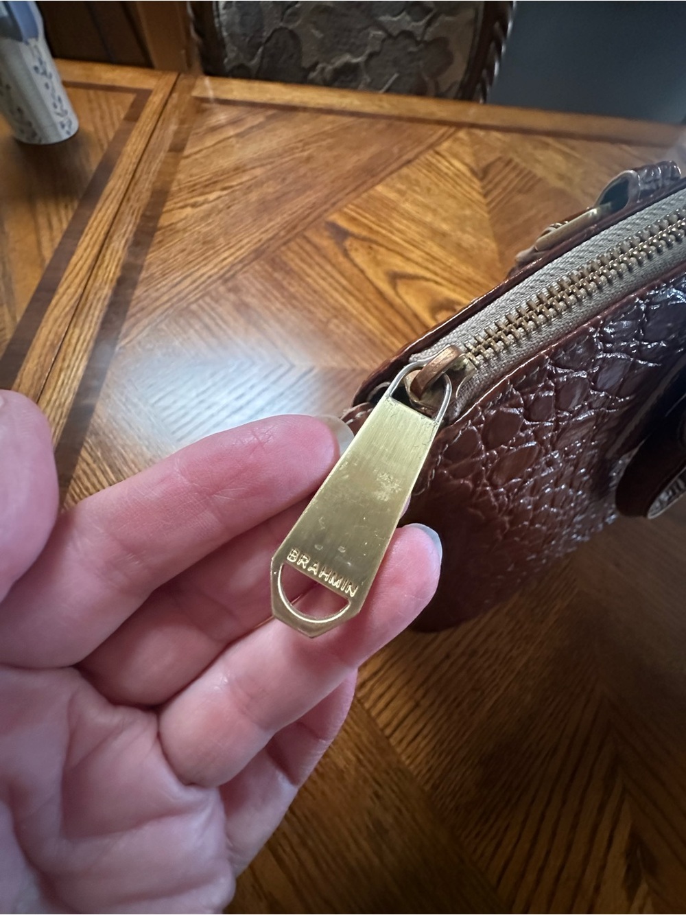 Brahmin Brown Croc-Embossed Satchel **READ** - Picture 4 of 11